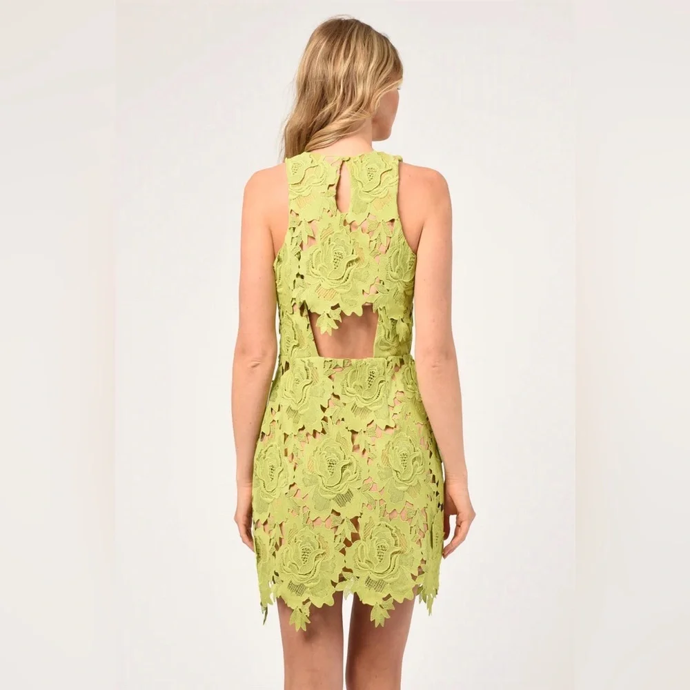 Adelyn Rae Cassie 3D Crochet Dress Lime Green M - Picture 3 of 6